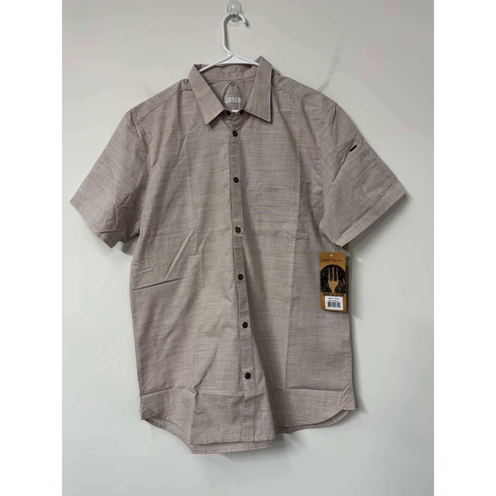 Chef Works Urban Collection Men's Large Taupe Short Sleeve Button Down Service